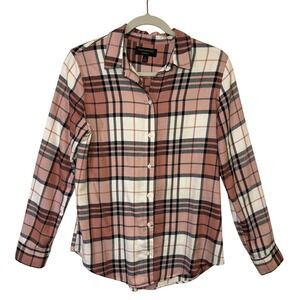 Banana Republic Womens Shirt Pink Plaid Boyfriend Fit Small Button Down Flannel